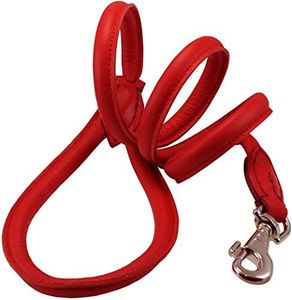 Dogs My Love 4ft Long Round Genuine Rolled Leather Dog Leash Red (Large: 1/2" (12mm))