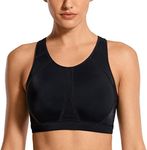 SYROKAN Women's High Impact Full Support Wire Free Padded Active Sports Bra Black 2 36DD