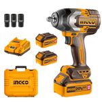 Ingco Cordless Impact Wrench 850Nm Nut-Busting Torque1000Nm, with Brushless Motor 1/2Inch 20V Battery Impact Gun with 2Pcs 4.0 Ah Battery and 1Pcs Charger CIWLI2085