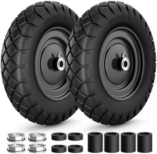 4.80/4.00-8 Flat Free Tire and Wheel, 16" Solid Wheelbarrow Tires 4.80/4.00-8 for Wheelbarrows and Garden Trailer, 5/8" and 3/4" Bearings, 14" - 16" Universal Wheelbarrow Wheel, 2Pack Black, 400Lbs