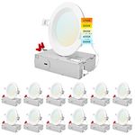 LUXRITE 12-Pack 4 Inch Ultra Thin LED Recessed Lighting, 10.5W, 5 Color Selectable 2700K | 3000K | 3500K | 4000K | 5000K, CRI 90, 750 Lumens, Dimmable LED Wafer Lights, Wet Rated, Baffle Trim