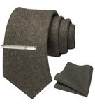 RBOCOTT Olive Green Wool Tie and Pocket Square, Cashmere Necktie Tie Clip Set for Men (6)