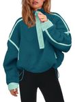 Panadila Womens Half Zip Sherpa Fleece Pullover Soft Oversized Sweatshirt with Pockets Warm Fuzzy Sweater, Teal, Medium