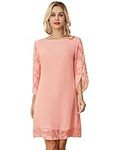 GRACE KARIN Women Elegant Midi Dress 3/4 Sleeves Crew Neck Flowy Chiffon Wedding Guest Dresses Light Pink XXL