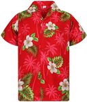 V.H.O. Funky Hawaiian Shirt for Men Shortsleeve Front-Pocket Casual Button Down Small Flower, Red, X-Small