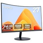 KOORUI 27-Inch Curved Computer Monitor- Full HD 1080P 75Hz Gaming Monitor 1500R LED Monitor HDMI VGA, Tilt Adjustment, Eye Care, Black