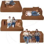 Cansunna Folding Bean Bag Chair,3-in-1 Bean Bag Couch Faux Fur Floor Sofa Large Foam Beanbag Convertible Bean Bag Sofa Bed with Pillow for Adults(Brown, Large)