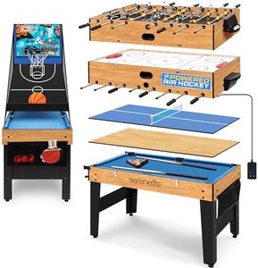 SereneLife 48" 6-in-1 Multi Game Table, Full-Size Indoor and Outdoor Arcade Sports Table with Pool, Air Hockey, Foosball, Basketball, Table Tennis, Dining Table, for Family, Kids, Adults