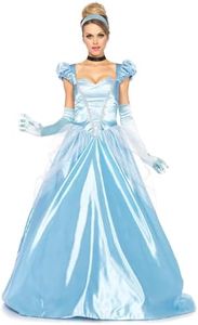 Leg Avenue Womens - 3 Piece Classic Cinderella Gown Set Full Length Family Friendly Princess Dress and Headband Set Adult Sized Costumes, Blue, Small US