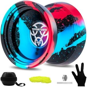 YOYOSTUDIO Yoyo V22 - Trick Yoyo Professional Responsive Yoyo for Kids 8-12 Unresponsive Yoyo for Adults, Professional Yoyo with Yoyo Accessory Kit, 10 Yo-Yo Strings, Case & Glove - Black Blue Red