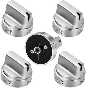 Stainless Steel WB03X24818 Gas Stove Knobs Replacement for GE Range Stove, Compatible with GE JGB6, JGB7, JGB8, JGBS Series, Replace AP5989029, PS11729081, 5 Pack (Not Universal)
