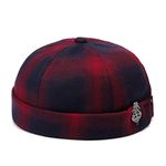 Unisex Docker Cap Hats Skullcap Beanie Worker Sailor Cap Brimless Cap Retro Rolled Cuff Skull Caps with Adjustable (8423*Red)