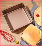 wolpin 1 Pc Non-Stick Baking Tin for Microwave Oven Mould Baking Tray Square Pan (22.5 x 22.5 x 4.5 cm) Rose Gold Color