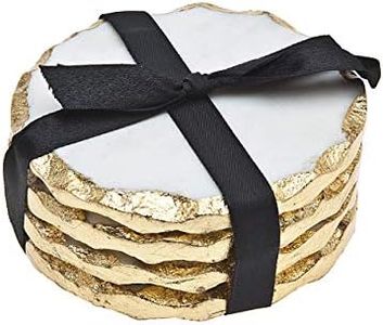 Godinger Round Coasters Gold Edge, Marble Coaster Set, Table Protection, Set of 4