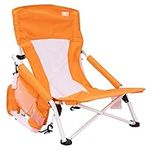 SunnyFeel Low Folding Camping Chair, Portable Beach Chairs, Mesh Back Lounger for Outdoor Lawn Beach Camp Picnic (Orange)