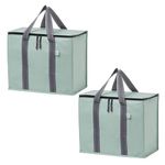 VENO 2 Pack Cooler Bag and Insulated Grocery Bags for Food Delivery, Collapsible Cooler. Reusable Shopping Bags for Groceries with Hard Bottom, Zippered, Foldable, Heavy-Duty (Light Green, 2 Pack)