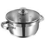 Vinod Two Tone Stainless Steel Sauce Pot/Saucepan with Glass Lid - 2.3 Litre, 18cm | 6.2mm Thick | Steam Vent, Sturdy Handle | 2 Year Warranty | Induction Bottom