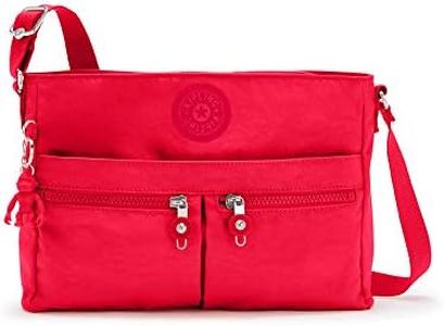 Kipling Women's New Angie Handbag, Lightweight Crossbody, Nylon Travel Bag, Red Rouge, 10.5"L X 8"H X 2"D