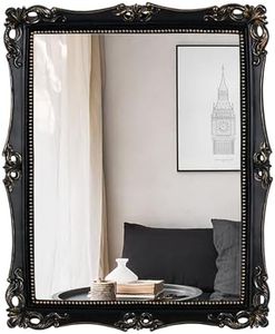 Funerom Vintage Decorative Mirror, Wall Mounted & Tabletop Makeup Mirror ，Square (Black, 16.5 x 13.5 inch)