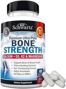 Bone Strength Supplement with Calcium Magnesium Vitamin D3 K2 Zinc (60 Day Supply) 8 Bone Building Nutrients for Bone & Muscle Support - High Absorption Non-Constipating Formula - 240 Veggie Capsules