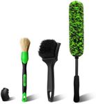 YeewayVeh Car Wheel Brush Kit, 3 Pack Scratch-Free Long Handle Tire Cleaner Brush and Detailing Brush, Wheel Cleaning Brushes for Vehicle Motorcycle Tyre Rim Fenders Engine Exhaust Tips, Green