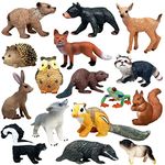 Gemini&Genius 16 Pcs Woodland Animals, Forest Animals Figurines, Safari Animals Playset Woodland Figurines, Educational Wildlife World Models, Cake Toppers, Stocking Stuffers, Birthday Gift for Kids