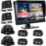Wired Backup Camera System with 10.1’’ IPS Monitor for Truck RV Trailer Bus, Rear View Camera, with Side Front View Camera, 4 Split Screen, Super Waterproof, Night Vision, Easy Installation AHD1080P