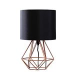 Modern Copper Metal Basket Cage Bed Side Table Lamp with a Black Fabric Shade