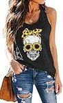 Fawniss Cool Skull Tank Tops Women Sleeveless Sunflower Tee Shirts Skull Shirt Tank Tops (Grey, Large)