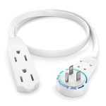 Maximm Cable 4 Ft 360° Rotating Flat Plug Extension Cord/Wire, 16 AWG Multi 3 Outlet Extension Wire, 3 Prong Grounded Wire - White - UL Listed