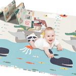 Reversible Folding Large Baby Play Mat,CANMALCHI Foam Soft Kids Crawling Mat for Floor, Double-Sided Baby Activity Play Mat for Children, Toddlers, Waterproof, Non-Slip(200x180x1cm)