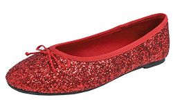 Feversole Women's Macaroon Shiny Memory Foam Cushion Insock Glitter Around Toe Ballet Flat Pumps Glitter Red 6