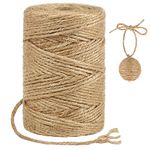 tenn well 100M Jute Twine String, 3 Ply 3mm Thick Garden Twine String for DIY Crafts, Gift Wrapping, Bundling Packing and Gardening (Brown)