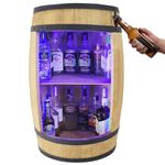 weeco Fassbar LED with Bottle Opener - Wooden Barrel - Barrel Shelf Drinks Cabinet Bar Rack Storage Cabinet Barrel Decoration for Wooden Shelf Wine, Whisky Beer Glasses and Bottles (Light Brown/Oak)