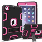 iPad Mini Case, iPad Mini 2 Case, iPad Mini 3 Case, MAKEIT 3in 1 Heavy Duty Protection Kickstand Combo Hybrid Impact Silicone Hard Case Cover for ipad Mini 1 2 3 (Black/Rose)