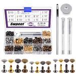 Swpeet 180 Sets 4 Colors 8mm 10mm 12mm Leather Rivets Double Cap Rivets with 4Pcs Fixing Tools Assortment Kit, Leather Rivets Double Cap Rivets Tubular for DIY Leather Craft Clothes Shoes