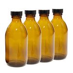 Aura 250ml Amber Glass Bottles with Black Lids - Pack of 4