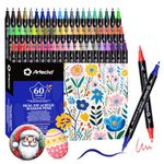 Artecho Acrylic Paint Pens 60 Colors, Dual Tip Acrylic Paint Markers with Brush Tip and Fine Tip for Rock Painting, Glass, Paper, Wood, Egg, Canvas, Ceramic, Fabric, leather, DIY Crafts
