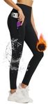 BALEAF Fleece Lined Leggings Women Waterproof Thermal Pants Winter Workout Running Tights with Pockets Cold Weather Gear Black M