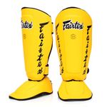 Fairtex SP7 Muay Thai Shin Guards for Men, Women, Kids | Shin Guards Made with Syntek Leather & are Premium, Lightweight & Durable | Detachable shin & Foot Protector- Small, Yellow