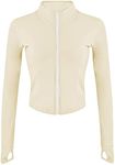 Lviefent Womens Lightweight Full Zip Running Track BBL Jacket Workout Slim Fit Yoga Sportwear with Thumb Holes (Apricot, X-Small)