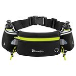 Number-one Running Belt with Water Bottles(2 x 175ML), Hydration Belt Waterproof Waist Pack Bag Fits iPhones Adjustable Sports Waist Pouch for Marathon Running Hiking Cycling, Green, 80cm*12cm*0.5cm