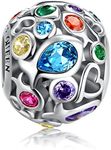 FOREVER QUEEN Rainbow Charm for Charm Bracelet, 925 Sterling Silver Openwork Beads Colorful Bead Charm with Skin-Friendly Fish Cubic Zircon Stone Perfect for Bracelet Necklace, Sterling Silver crystal CZ Stone, Cubic Zirconia