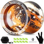 YOYOSTUDIO T16 Responsive Yoyo Professional Unresponsive Yoyo for Kids 8-12, Trick Yo yo for Adults, Pro Metal Yoyo with Yo Yo Bearing Kit, 10 Yo-Yo Strings, Case & Glove (Black Gold Silver)