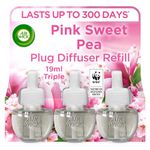 Air Wick Plug in Diffuser Triple Refill, Pink Sweet Pea, Pack 3 x19ml, Long Lasting Fragrance, Lasts up to 300 days, Plug in Air freshener