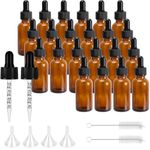 24 Pack 1 oz Glass Dropper Bottles with Measured Dropper - 30 ml Dark Amber Tincture Bottles for Essential Oils, Perfumes, Aromatherapy, Chemistry Lab Chemicals