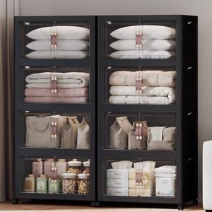 UAMFURI Stackable Storage Bins with Lids, 896QT Closet Organizers and Storage with Doors and Wheels, Extra Large Storage Cabinet, Collapsible Plastic Drawers for Bedroom Dorm Office Garage