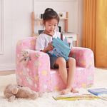 Tiita Kids Sofa, Chirldren Couch with Carrying Handle & Side Pockets, Kids Foam Chair, Toddler Armrest Chair, Lightweight Children Sofa Chair, Kids Read Sofa for Girl or Boy, Pink Rainbow