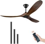 YCGU 70" Modern Large Indoor Outdoor Ceiling Fan for Patios, 3 Solid Wood Blades Ceiling Fan with Noiseless Reversible DC Motor, Damp Rated Patio Exterior House Porch Gazebo (70-Inch, Walnut)