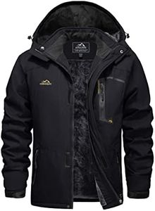 EKLENTSON Mens Winter Jackets Windproof Ski Fleece Warm Thermal Hooded Snow Coat Traveling Climbing Jacket Zipper Pocket Black,S